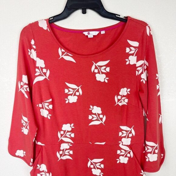 Boden Orange Floral Midi Sleeved Pencil Dress Stretch Size 10 Long - Picture 2 of 8